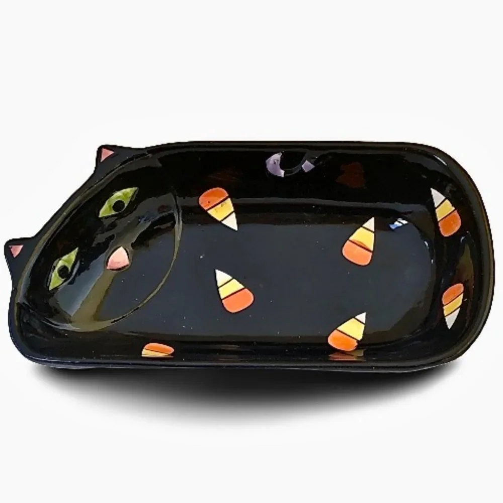 Halloween 🎃 Candy Dishes Tien Hsing Vintage Black Cat + Pumpkin 2 dishes